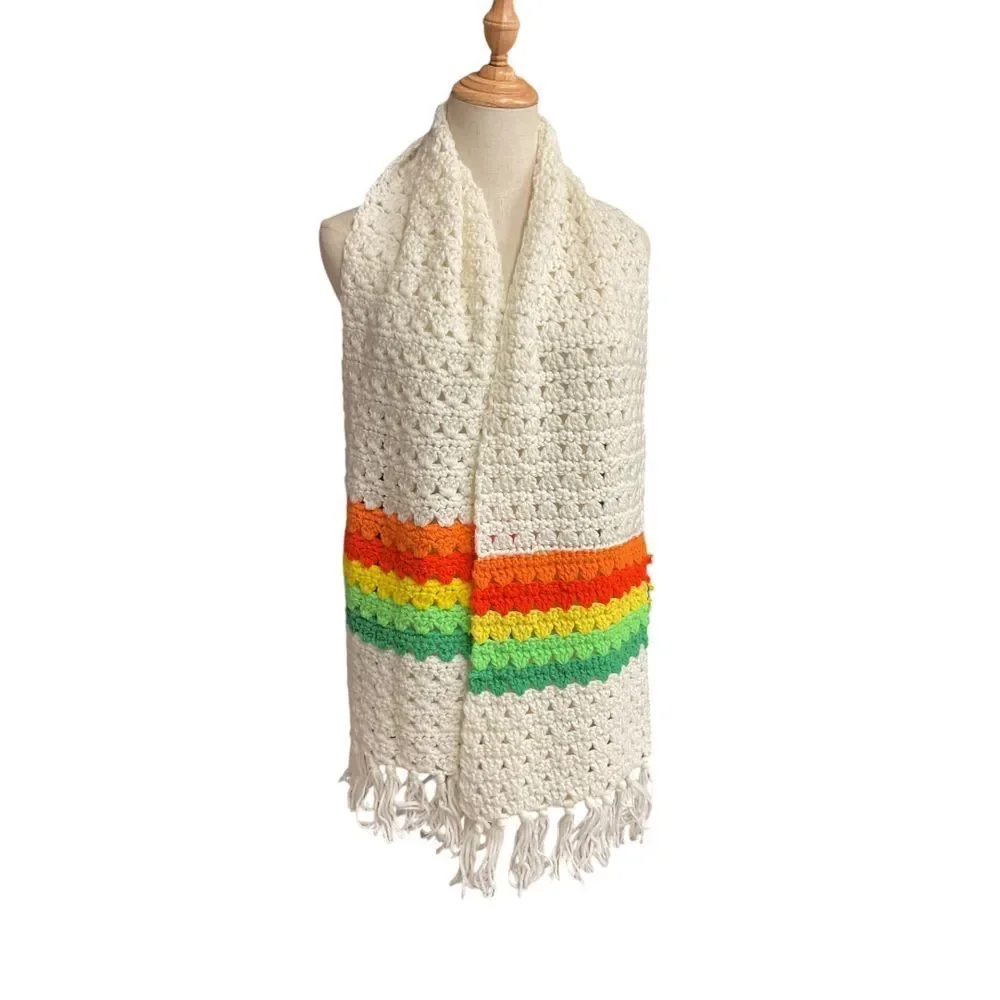 Vintage Women's‎ Crochet Fringe Knit Shawl Scarf 66